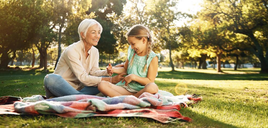 Family picnic Picnic with grandmother and granddaughter