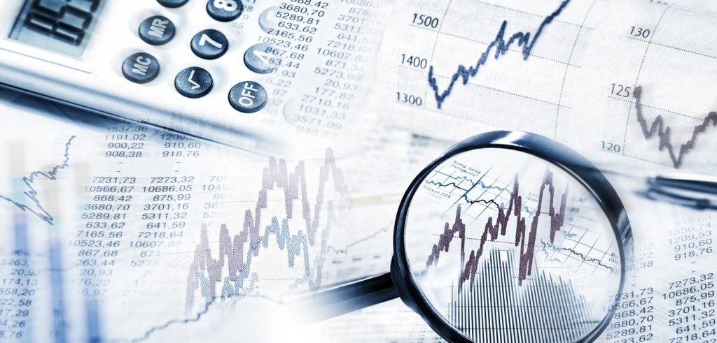 Financial market quotes Financial market quotes with magnifier and calculator
