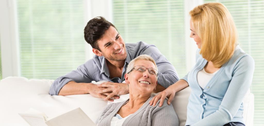 Parent and adult children at home Adult children helping out parents at home