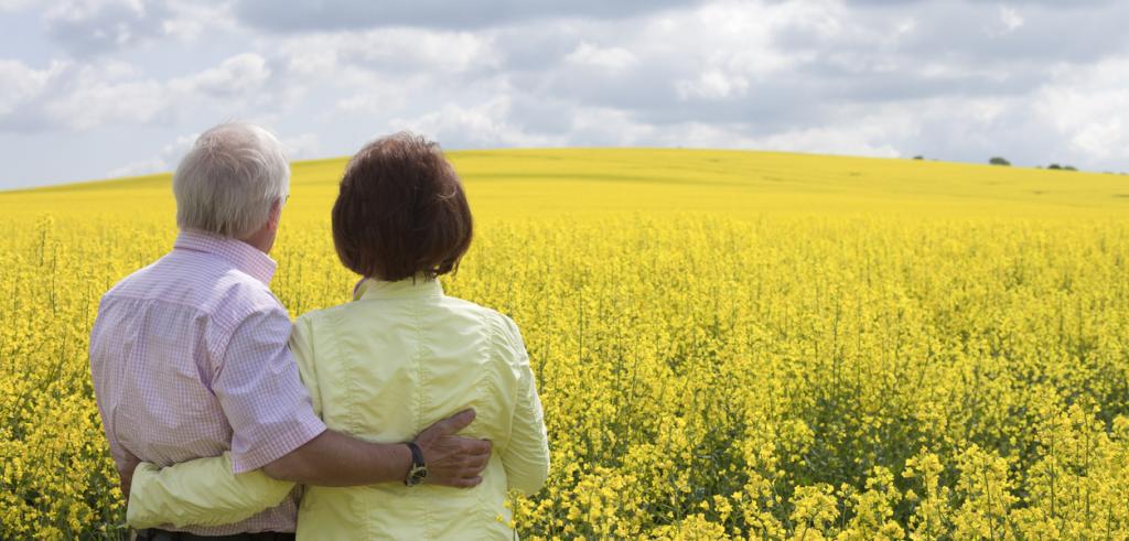 Retired couple in flower field Retired couple in flower field