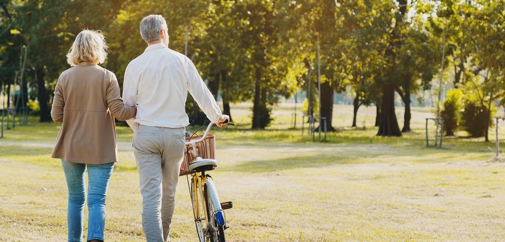 Elderly couple walking