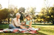 Picnic with grandmother and granddaughter