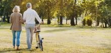 Elderly couple walking